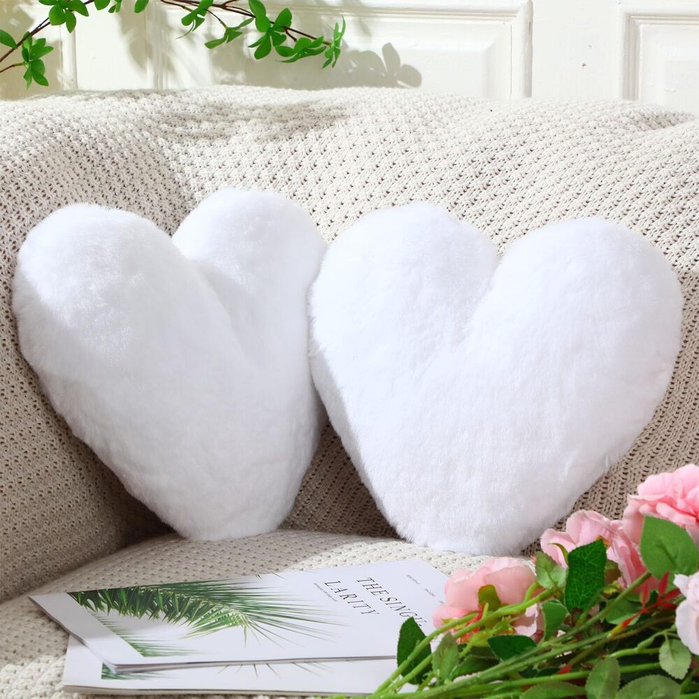 2826 2 Pcs Fluffy Heart Shaped Pillow Plush Cute Heart Shaped Throw Cushion
